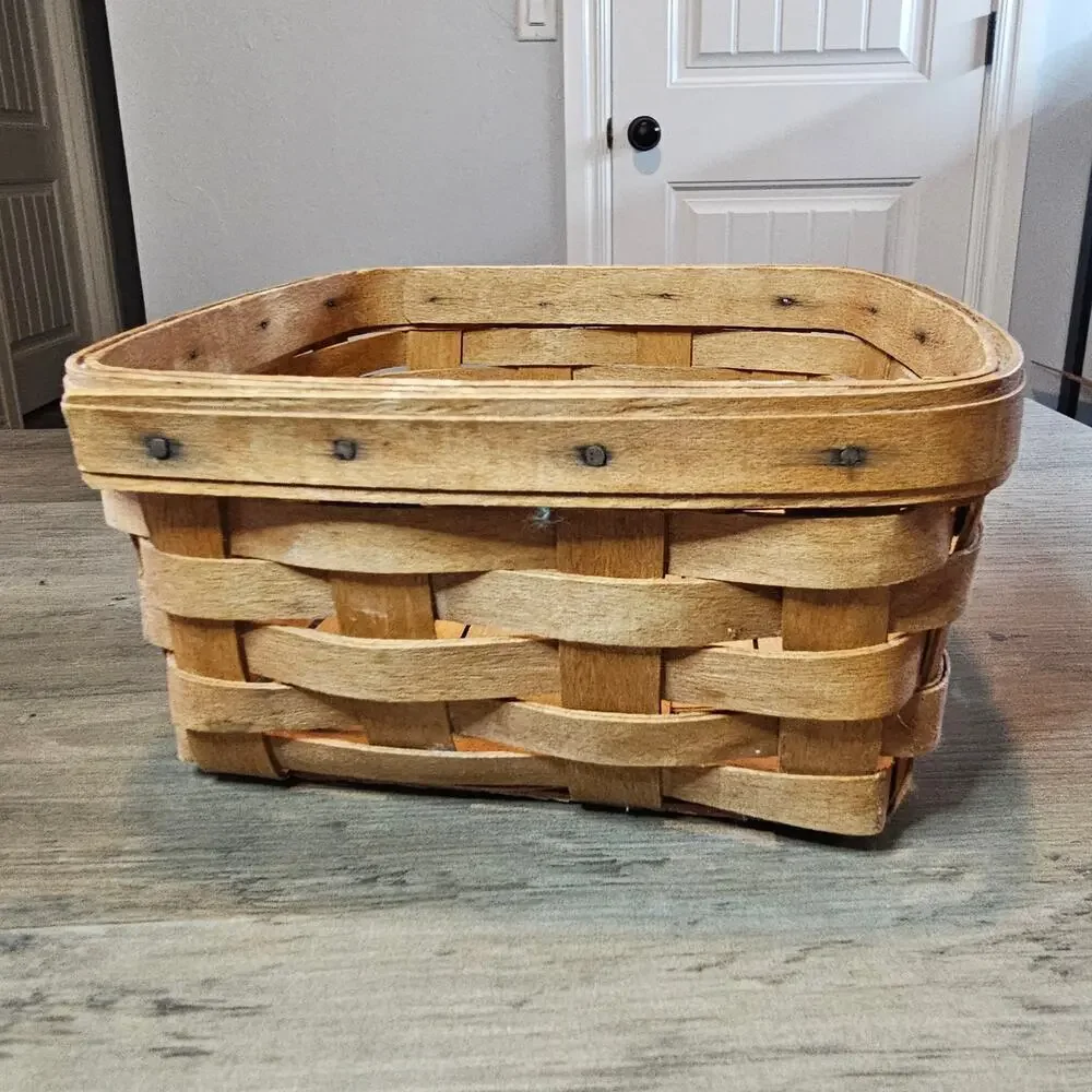 Vintage Longaberger Small Basket Handwoven Brown Square Wood Signed 1994 Cottage